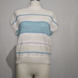 Vintage 80s White and Blue Knit Sweater